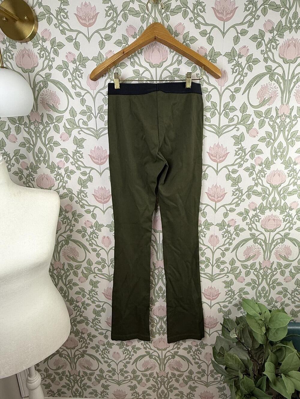 Helmut Lang Olive Double Needle Rib Flared Trousers Leggings - Size - Small - Picture 6 of 8